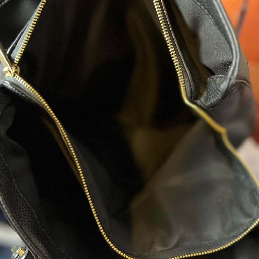 Travanti Large Black Faux Leather Tote Commuter Bag, gold hardware, 15x12x6 - Picture 13 of 15
